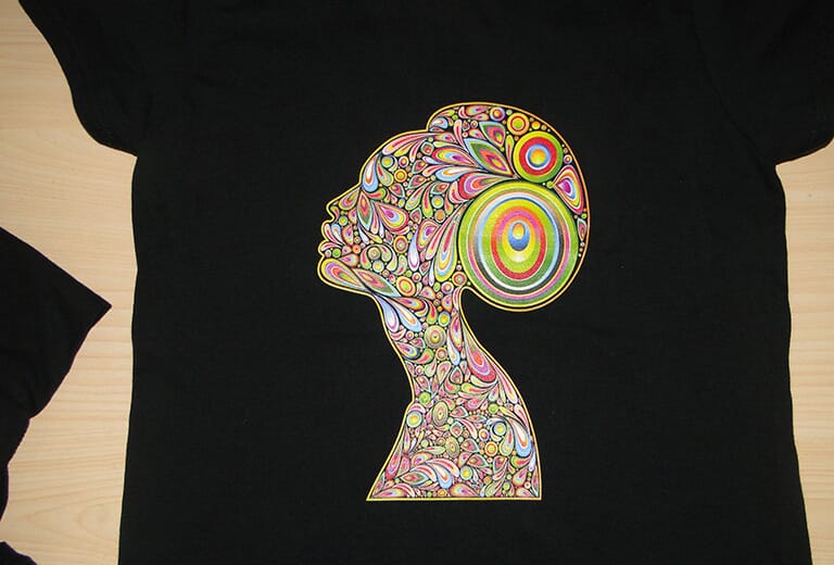 Black t-shirt printing sample by A2 t-shirt printer WER-D4880T